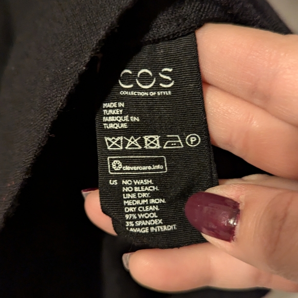 COS Wool Long Sleeve Open Buttoned Collar Lined Black Mini Dress - Picture 7 of 8